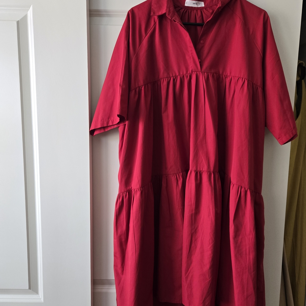Mango Vibrant Red Tiered Midi Dress